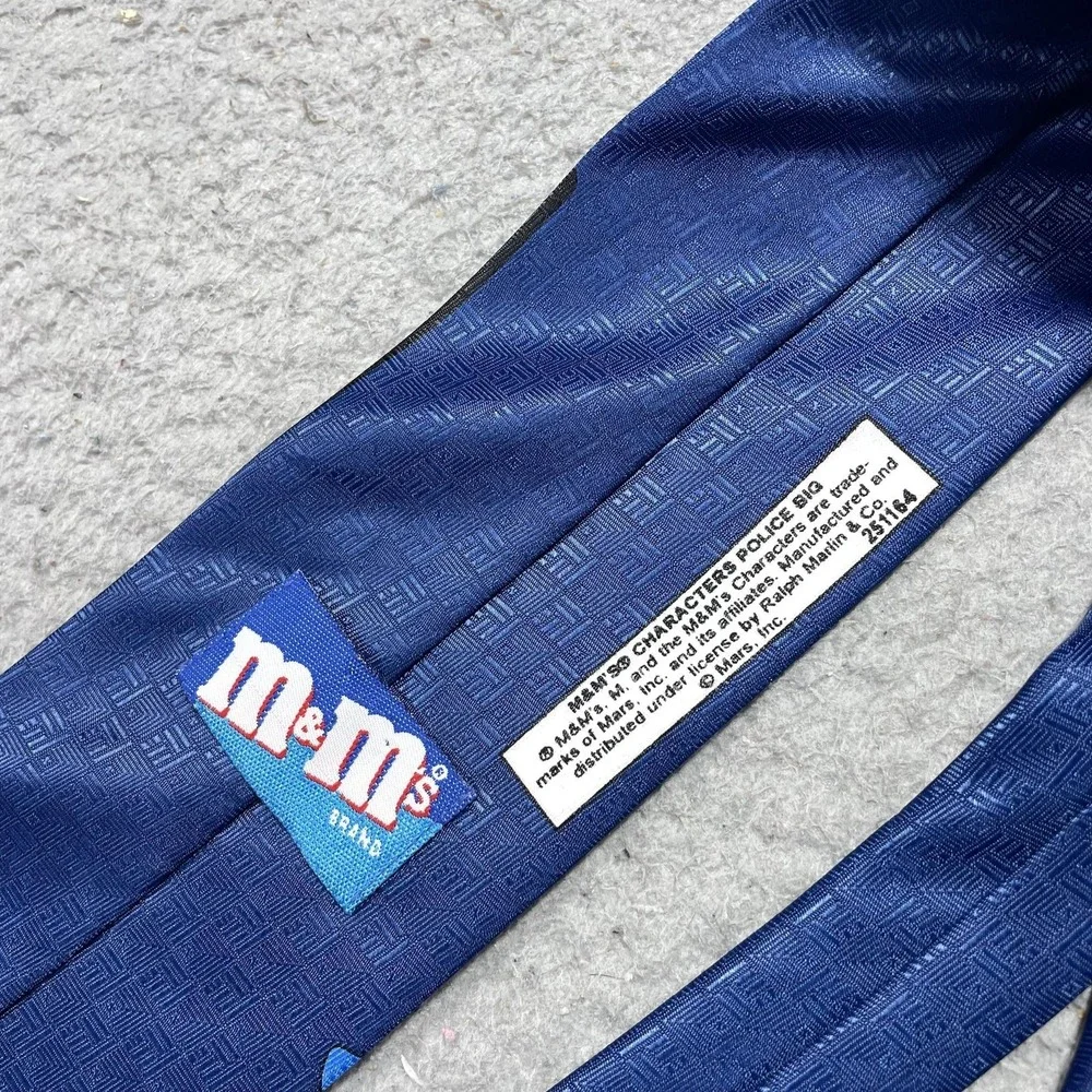 Vintage M&M's Tie Mens One Size Blue Police Classic Jacquard Polyester Necktie